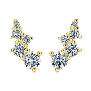 (image pour) Boucles d'oreilles à clous Moissanite en argent 925 Style Pandora avec certificat - Doré à l'or - MSE080-B