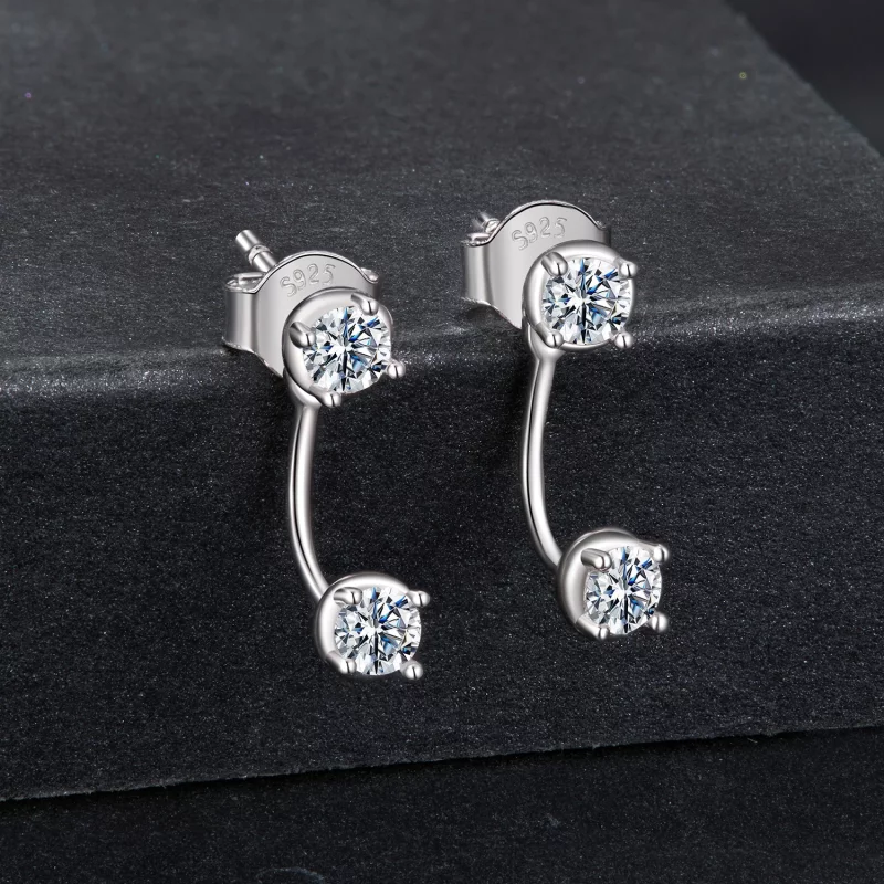 (image pour) Boucles d'oreilles à clous Moissanite Avant-Arrière en Argent 925 Pandora avec C - Afficher 2