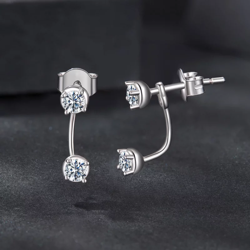 (image pour) Boucles d'oreilles à clous Moissanite Avant-Arrière en Argent 925 Pandora avec C - Afficher 3
