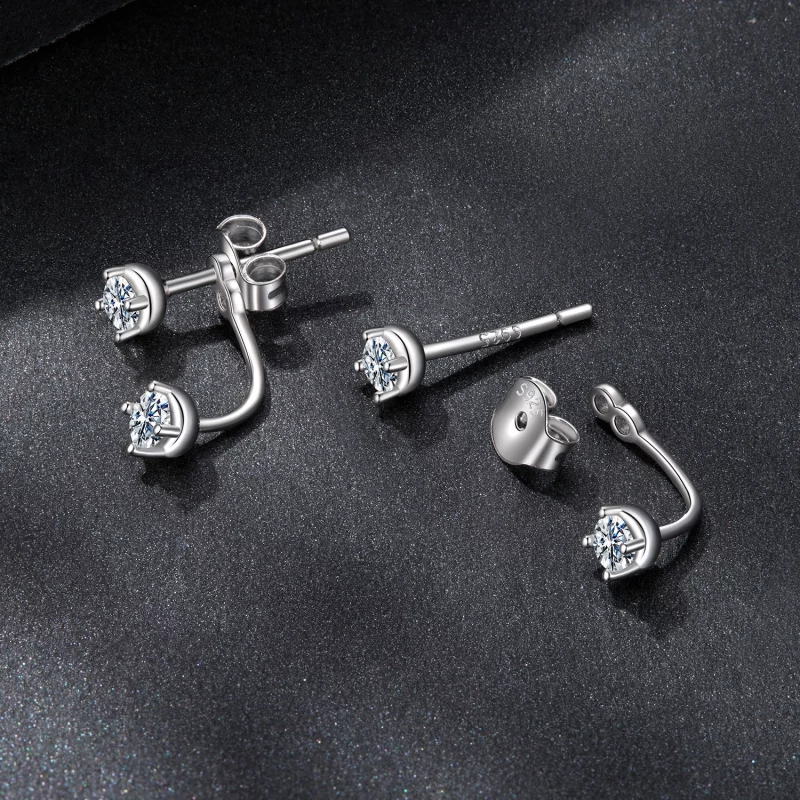 (image pour) Boucles d'oreilles à clous Moissanite Avant-Arrière en Argent 925 Pandora avec C - Afficher 4