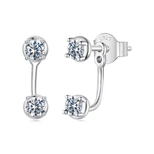 (image pour) Boucles d'oreilles à clous Moissanite Avant-Arrière en Argent 925 Pandora avec Certificat - Plaqué Platine - MSE097