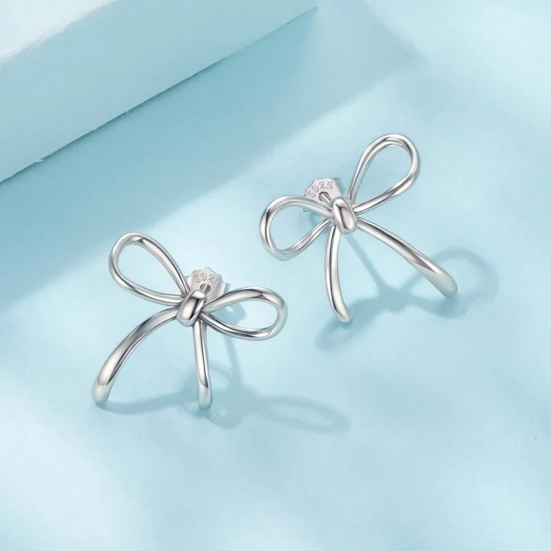 (image pour) Boucles d'oreilles à clous Nœud Papillon en argent 925 oxydé Pandora Style - SCE - Afficher 3