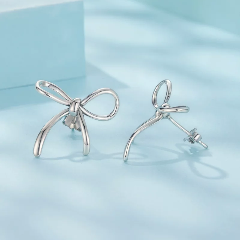 (image pour) Boucles d'oreilles à clous Nœud Papillon en argent 925 oxydé Pandora Style - SCE - Afficher 4
