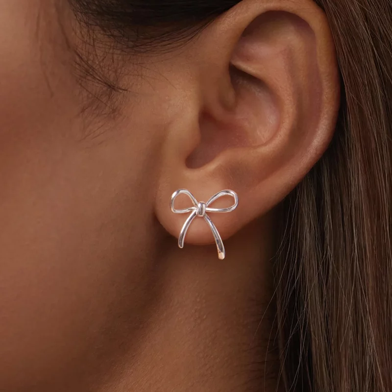 (image pour) Boucles d'oreilles à clous Nœud Papillon en argent 925 oxydé Pandora Style - SCE - Afficher 5