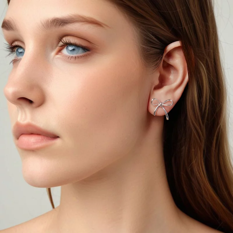(image pour) Boucles d'oreilles à clous Nœud Papillon en argent 925 oxydé Pandora Style - SCE - Afficher 7