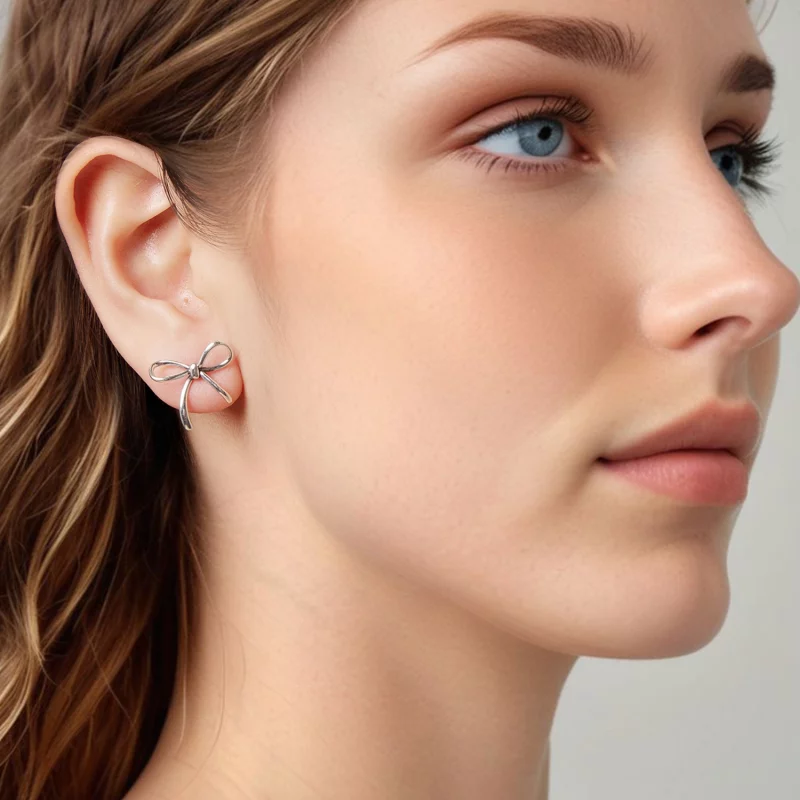 (image pour) Boucles d'oreilles à clous Nœud Papillon en argent 925 oxydé Pandora Style - SCE - Afficher 8
