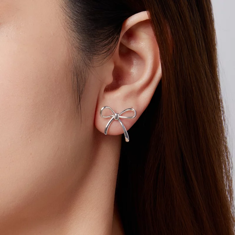 (image pour) Boucles d'oreilles à clous Nœud Papillon en argent 925 oxydé Pandora Style - SCE - Afficher 9