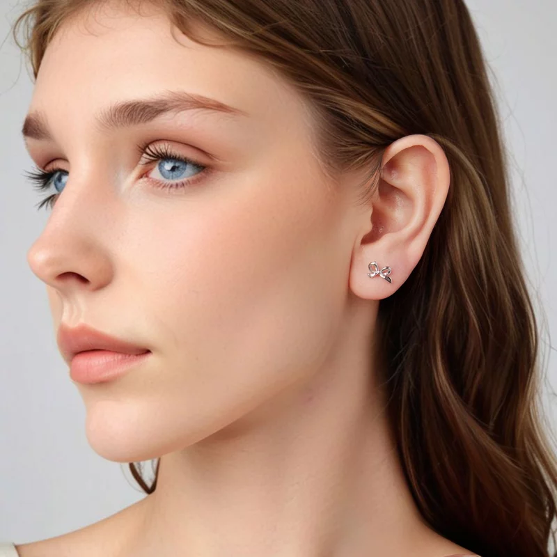 (image pour) Pandora Style Boucles d'oreilles nœud papillon en argent 925 plaqué or - Studs l - Afficher 5