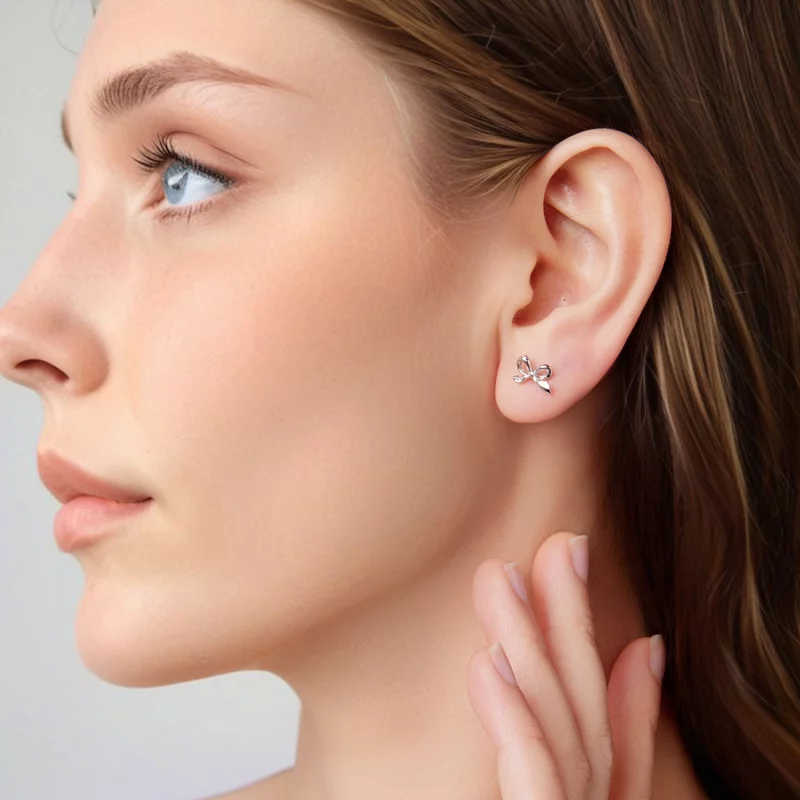 (image pour) Pandora Style Boucles d'oreilles nœud papillon en argent 925 plaqué or - Studs l - Afficher 6