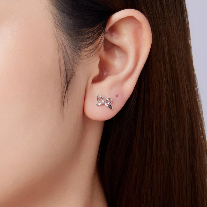 (image pour) Pandora Style Boucles d'oreilles nœud papillon en argent 925 plaqué or - Studs l - Afficher 7