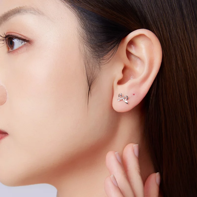 (image pour) Pandora Style Boucles d'oreilles nœud papillon en argent 925 plaqué or - Studs l - Afficher 8