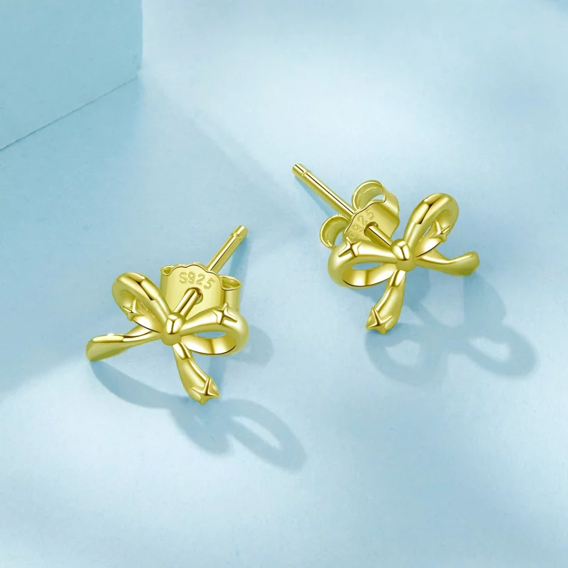 (image pour) Pandora Style Boucles d'oreilles nœud papillon en argent 925 plaqué or - Studs l - Afficher 9