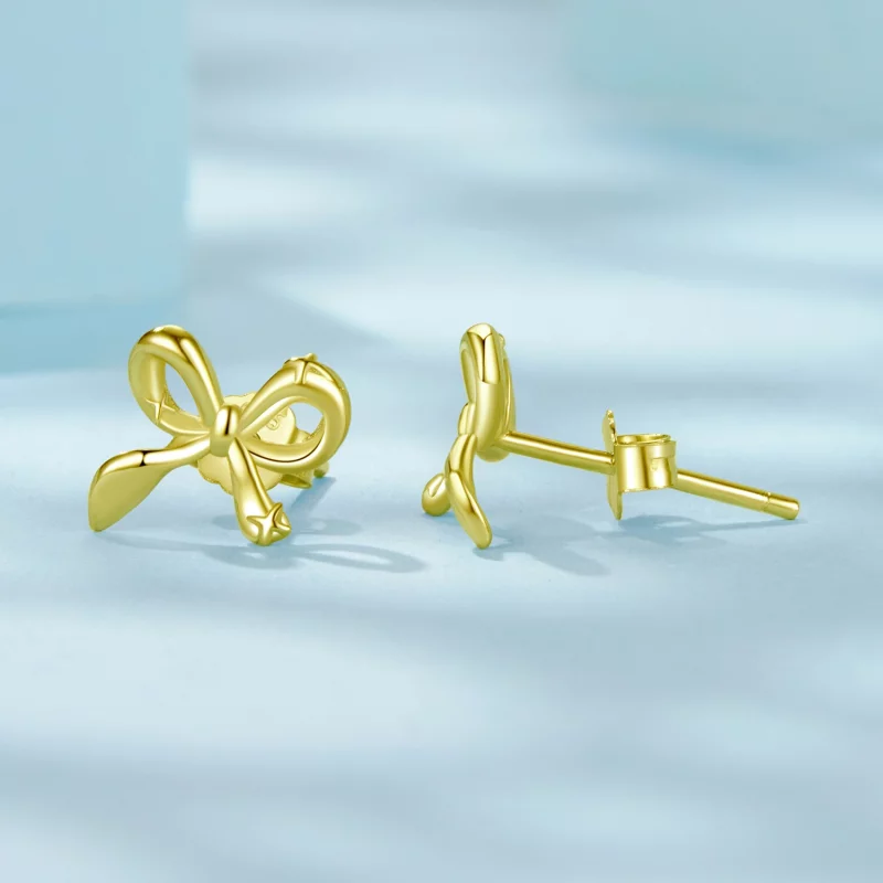 (image pour) Pandora Style Boucles d'oreilles nœud papillon en argent 925 plaqué or - Studs l - Afficher 10