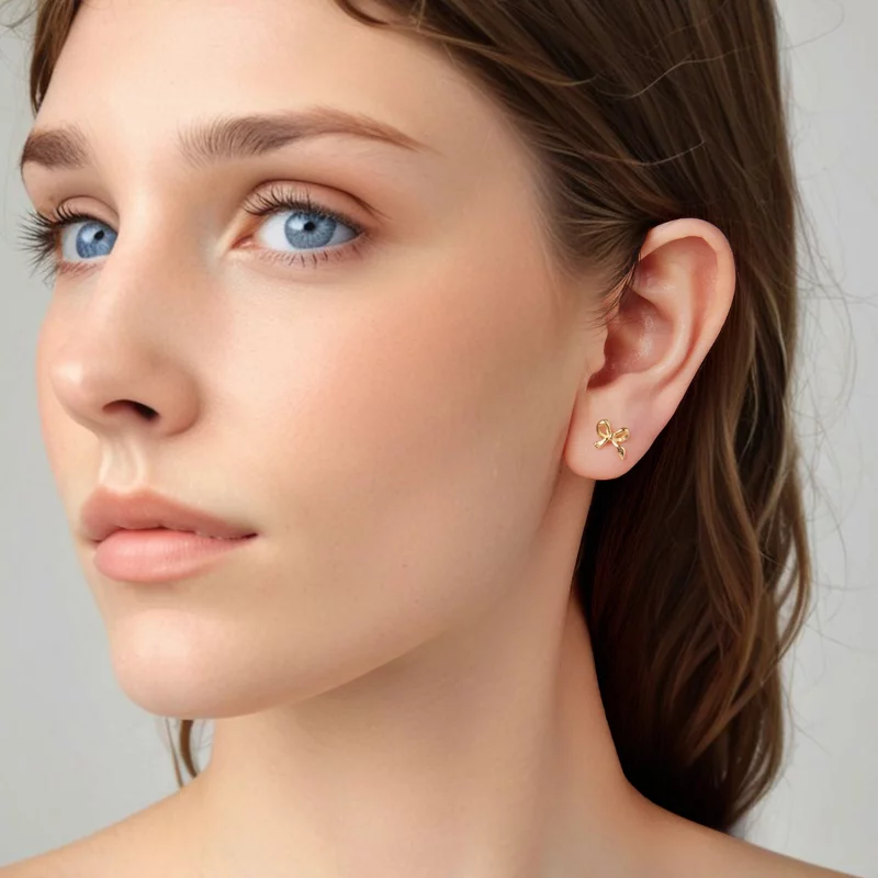 (image pour) Pandora Style Boucles d'oreilles nœud papillon en argent 925 plaqué or - Studs l - Afficher 13