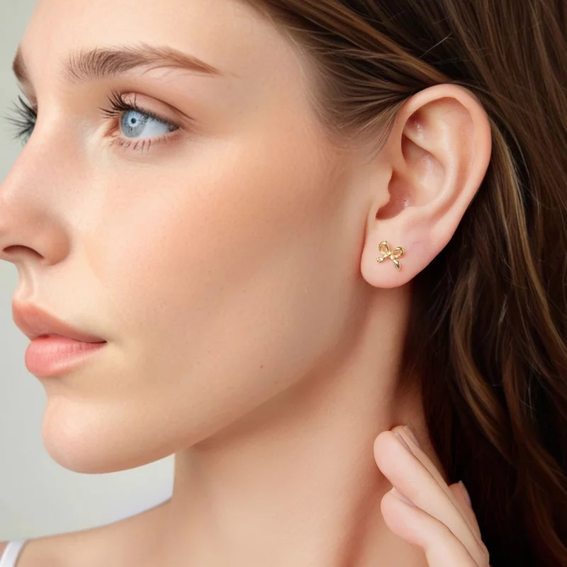(image pour) Pandora Style Boucles d'oreilles nœud papillon en argent 925 plaqué or - Studs l - Afficher 14