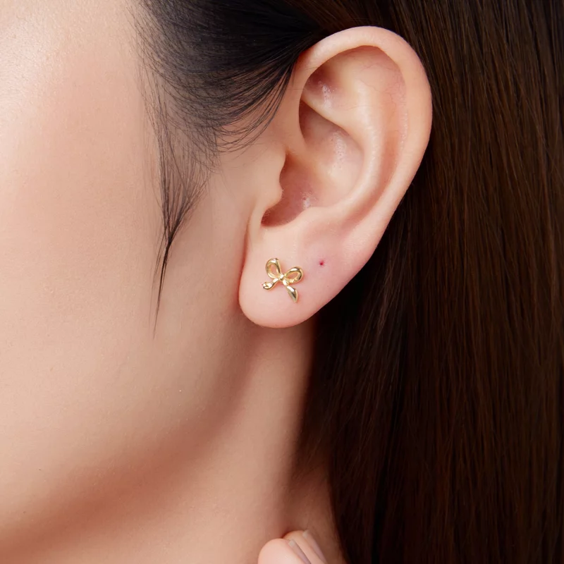 (image pour) Pandora Style Boucles d'oreilles nœud papillon en argent 925 plaqué or - Studs l - Afficher 16