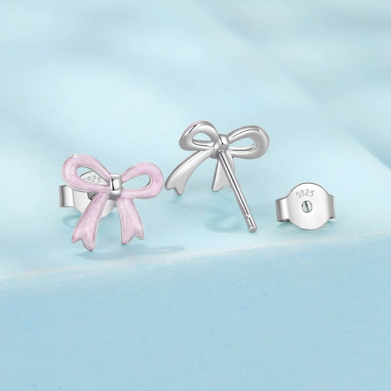 (image pour) Pandora Style Boucle de Nœud Papillon en Argent 925 Plaqué Platine avec Émail Ro - Afficher 2