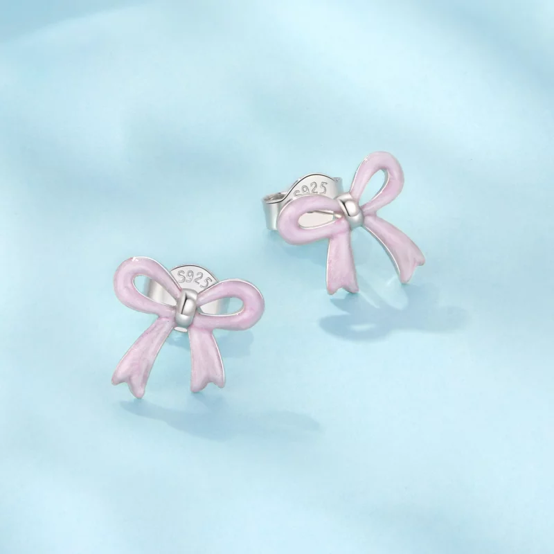 (image pour) Pandora Style Boucle de Nœud Papillon en Argent 925 Plaqué Platine avec Émail Ro - Afficher 3