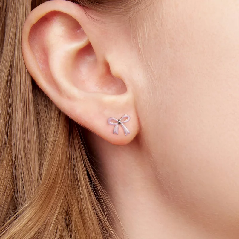 (image pour) Pandora Style Boucle de Nœud Papillon en Argent 925 Plaqué Platine avec Émail Ro - Afficher 6