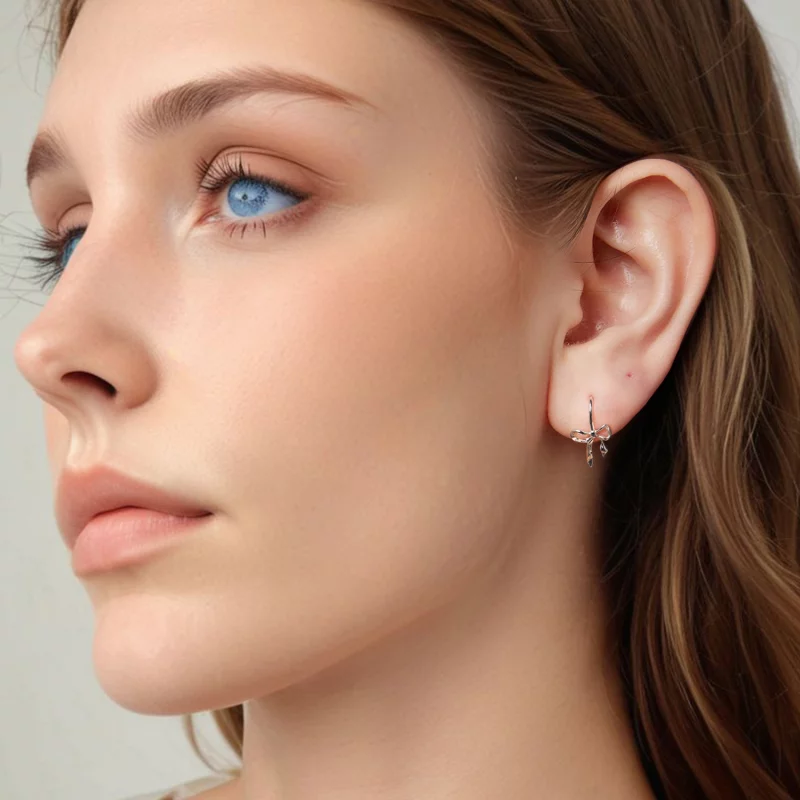 (image pour) Pandora Style S925 Argent Sterling Boucle d'Oreille Tombante à Nœud Romantique a - Afficher 7