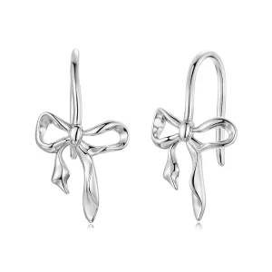Pandora Style S925 Argent Sterling Boucle d'Oreille Tombante à Nœud Romantique avec Placage Platine - BSE1198 (image pour) Pandora Style S925 Argent Sterling Boucle d'Oreille Tombante à Nœud Romantique avec Placage Platine - BSE1198