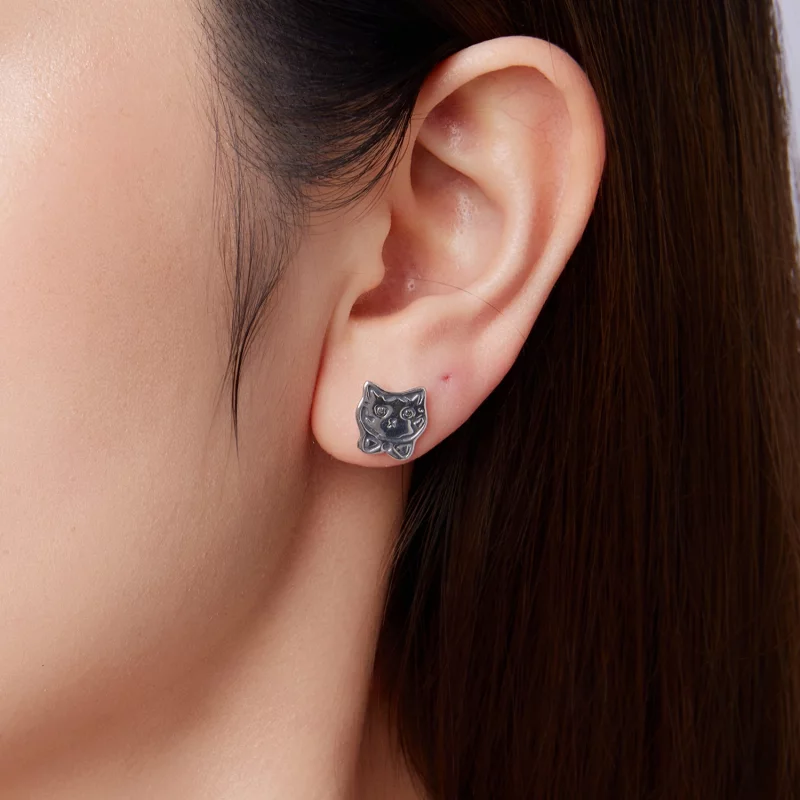 (image pour) Boucles d'oreilles Pandora Style en argent sterling avec chat à nœud papillon et - Afficher 3