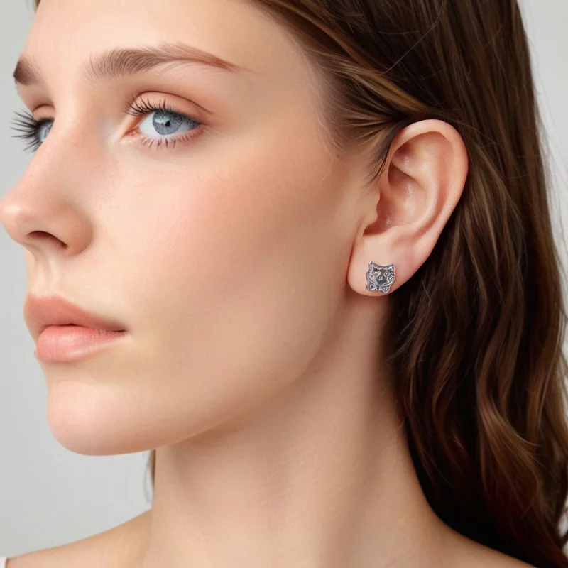 (image pour) Boucles d'oreilles Pandora Style en argent sterling avec chat à nœud papillon et - Afficher 9