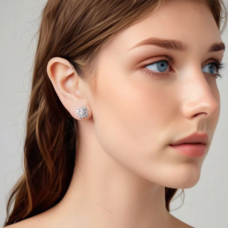 (image pour) Boucles d'oreilles Pandora Style en argent sterling avec chat à nœud papillon et - Afficher 10