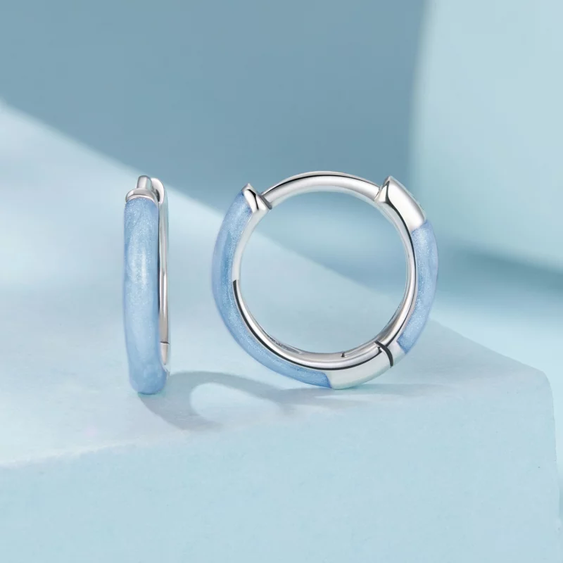 (image pour) Pandora Style Boucles d'oreilles à anneaux en argent 925 avec émail bleu et oxyd - Afficher 2