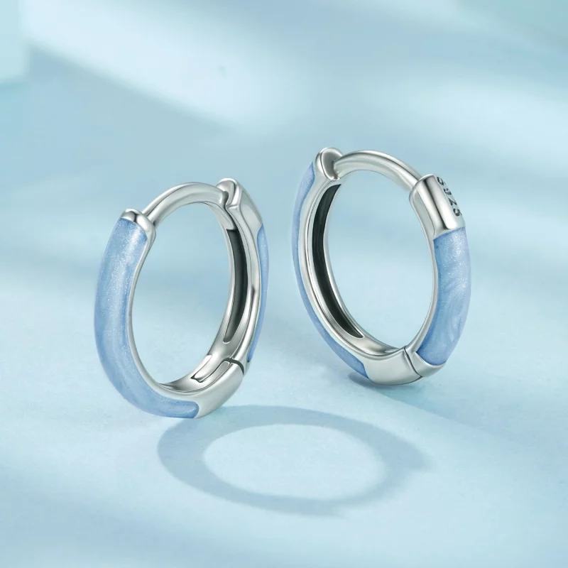 (image pour) Pandora Style Boucles d'oreilles à anneaux en argent 925 avec émail bleu et oxyd - Afficher 3