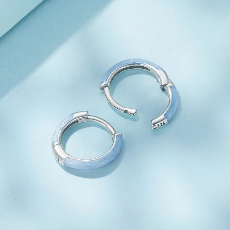 (image pour) Pandora Style Boucles d'oreilles à anneaux en argent 925 avec émail bleu et oxyd - Afficher 4