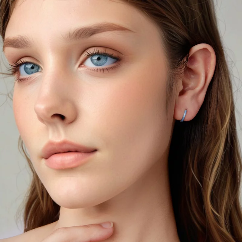 (image pour) Pandora Style Boucles d'oreilles à anneaux en argent 925 avec émail bleu et oxyd - Afficher 7