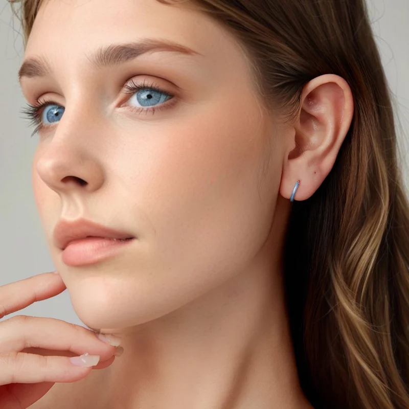 (image pour) Pandora Style Boucles d'oreilles à anneaux en argent 925 avec émail bleu et oxyd - Afficher 8