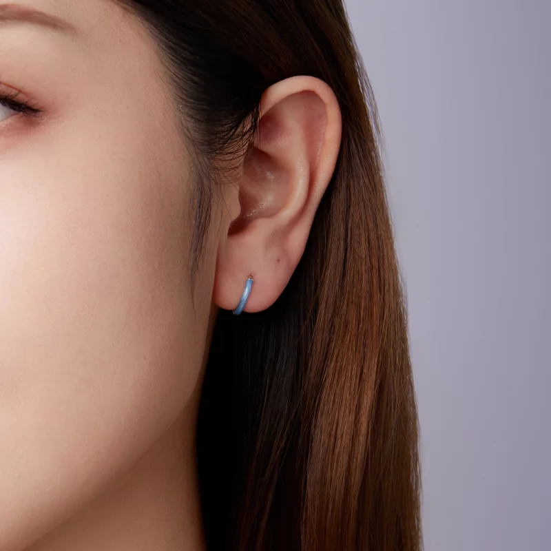 (image pour) Pandora Style Boucles d'oreilles à anneaux en argent 925 avec émail bleu et oxyd - Afficher 9