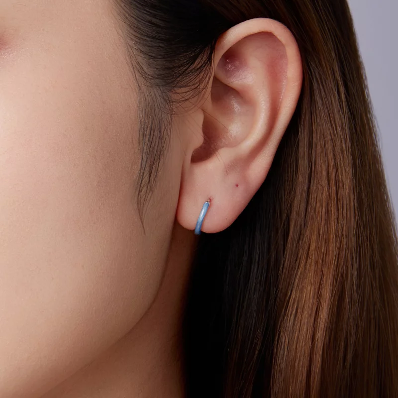 (image pour) Pandora Style Boucles d'oreilles à anneaux en argent 925 avec émail bleu et oxyd - Afficher 10