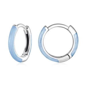 (image pour) Pandora Style Boucles d'oreilles à anneaux en argent 925 avec émail bleu et oxydation - SCE1946-LB