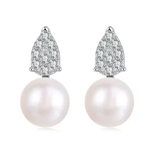 (image pour) Boucles d'oreilles croix en argent 925 avec moissanite de Pandora avec certificat - Plaqué platine - MSE098