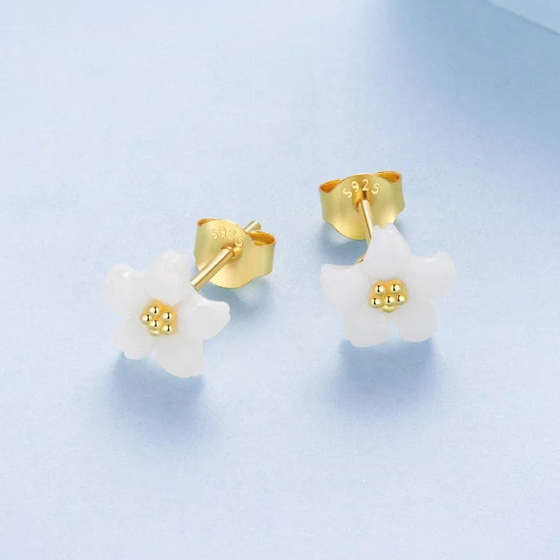 (image pour) Pandora Style S925 Argent Sterling Fleur de Cerisier Nacre Blanche Clous d'Oreil - Afficher 3