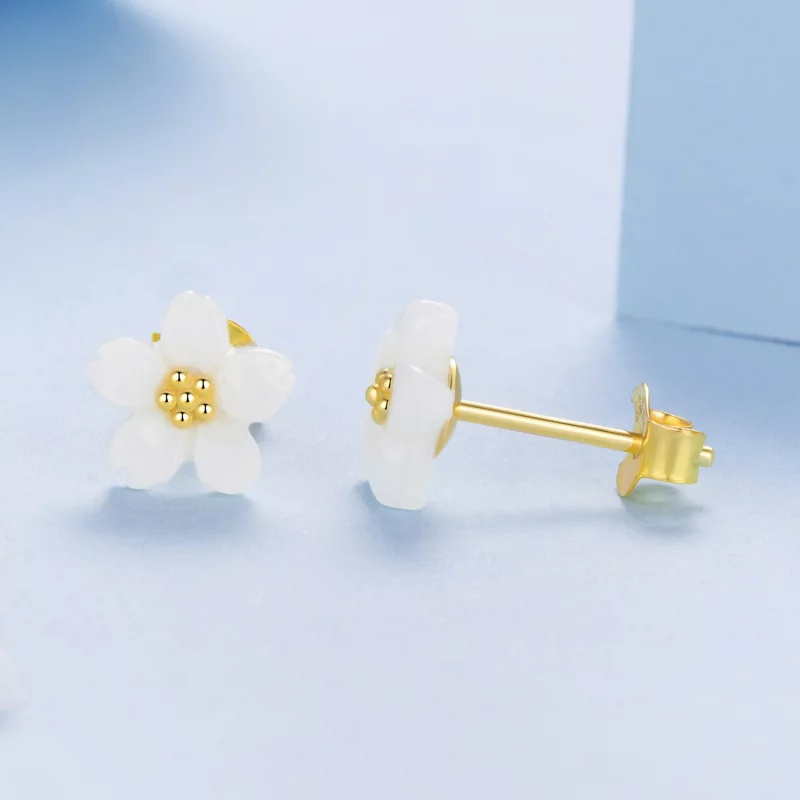 (image pour) Pandora Style S925 Argent Sterling Fleur de Cerisier Nacre Blanche Clous d'Oreil - Afficher 4