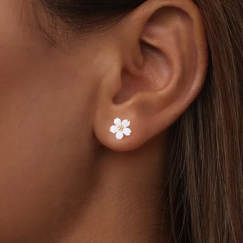(image pour) Pandora Style S925 Argent Sterling Fleur de Cerisier Nacre Blanche Clous d'Oreil - Afficher 5