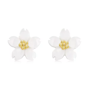 (image pour) Pandora Style S925 Argent Sterling Fleur de Cerisier Nacre Blanche Clous d'Oreille avec Plaqué Or - BSE1191