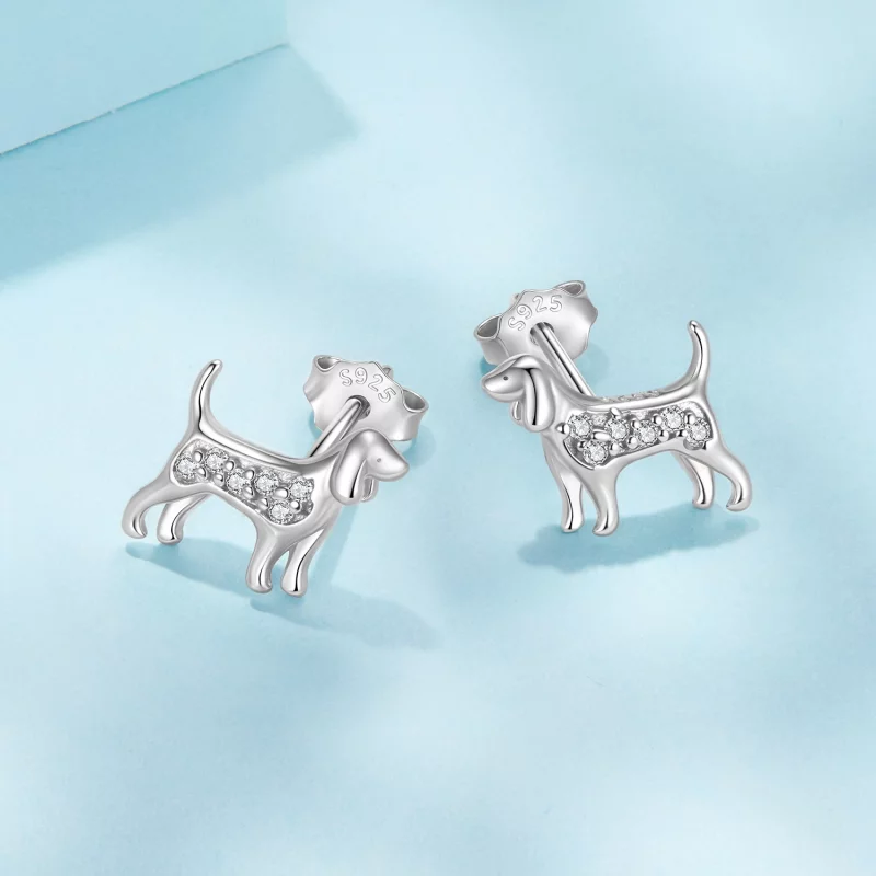 (image pour) Boucles d'oreilles Pandora Style en argent sterling Golden Retriever avec zircon - Afficher 3
