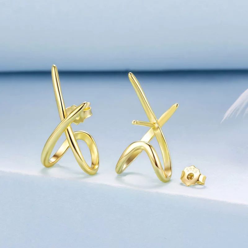 (image pour) Pandora Style S925 Argent Sterling Boucles d'Oreilles Clous Minimalistes Ligne X - Afficher 2