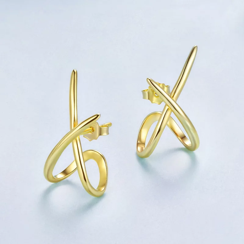 (image pour) Pandora Style S925 Argent Sterling Boucles d'Oreilles Clous Minimalistes Ligne X - Afficher 3
