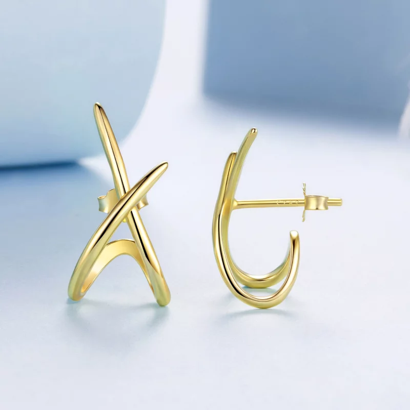 (image pour) Pandora Style S925 Argent Sterling Boucles d'Oreilles Clous Minimalistes Ligne X - Afficher 4
