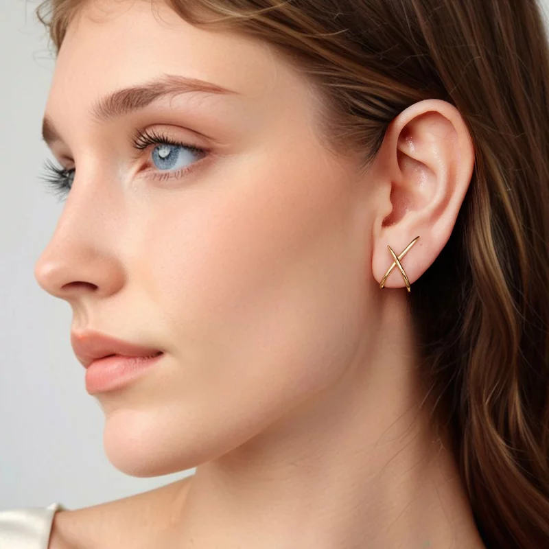 (image pour) Pandora Style S925 Argent Sterling Boucles d'Oreilles Clous Minimalistes Ligne X - Afficher 7