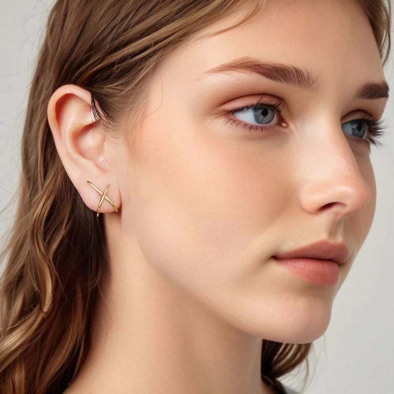 (image pour) Pandora Style S925 Argent Sterling Boucles d'Oreilles Clous Minimalistes Ligne X - Afficher 8