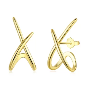 (image pour) Pandora Style S925 Argent Sterling Boucles d'Oreilles Clous Minimalistes Ligne X avec Placage Or - BSE1200-B