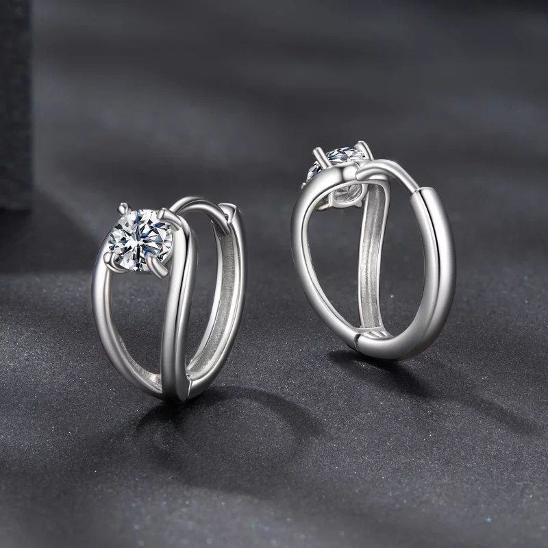 (image pour) Boucles d'oreilles à clous Moissanite en argent 925 plaquées platine avec certif - Afficher 3