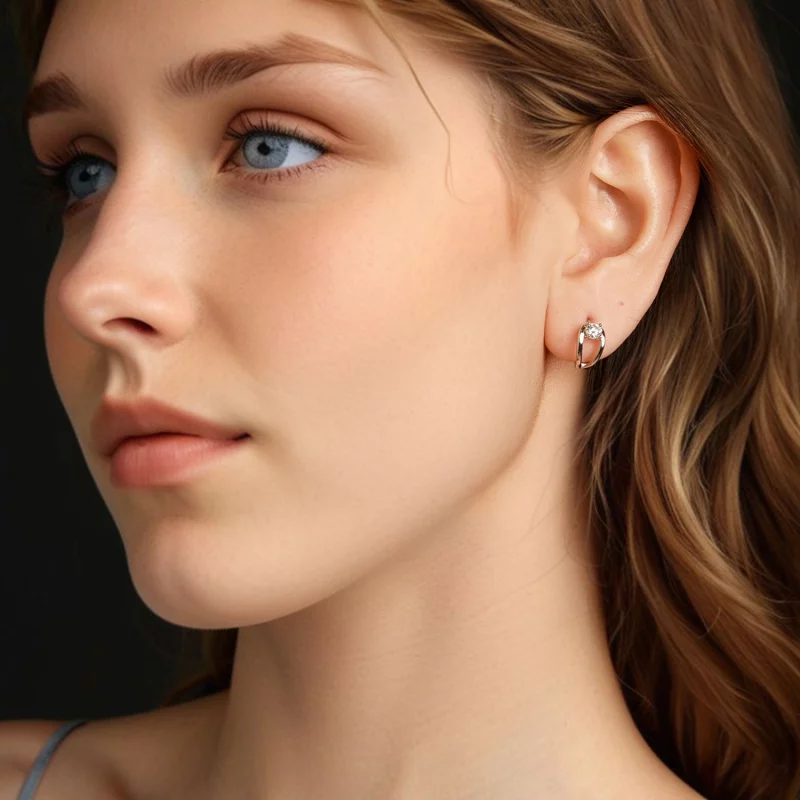 (image pour) Boucles d'oreilles à clous Moissanite en argent 925 plaquées platine avec certif - Afficher 6